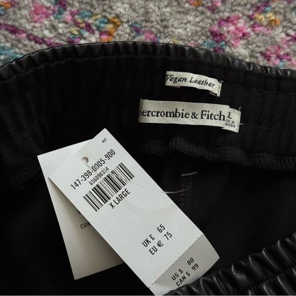 Abercrombie & Fitch Vegan Leather Black Straight Leg Elastic Waist Pants Size XL - Picture 10 of 11